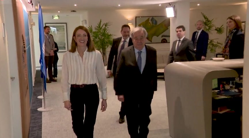Roberta METSOLA, EP President meets with António GUTERRES, Secretary General of the United Nations: arrival, welcome and roundtable